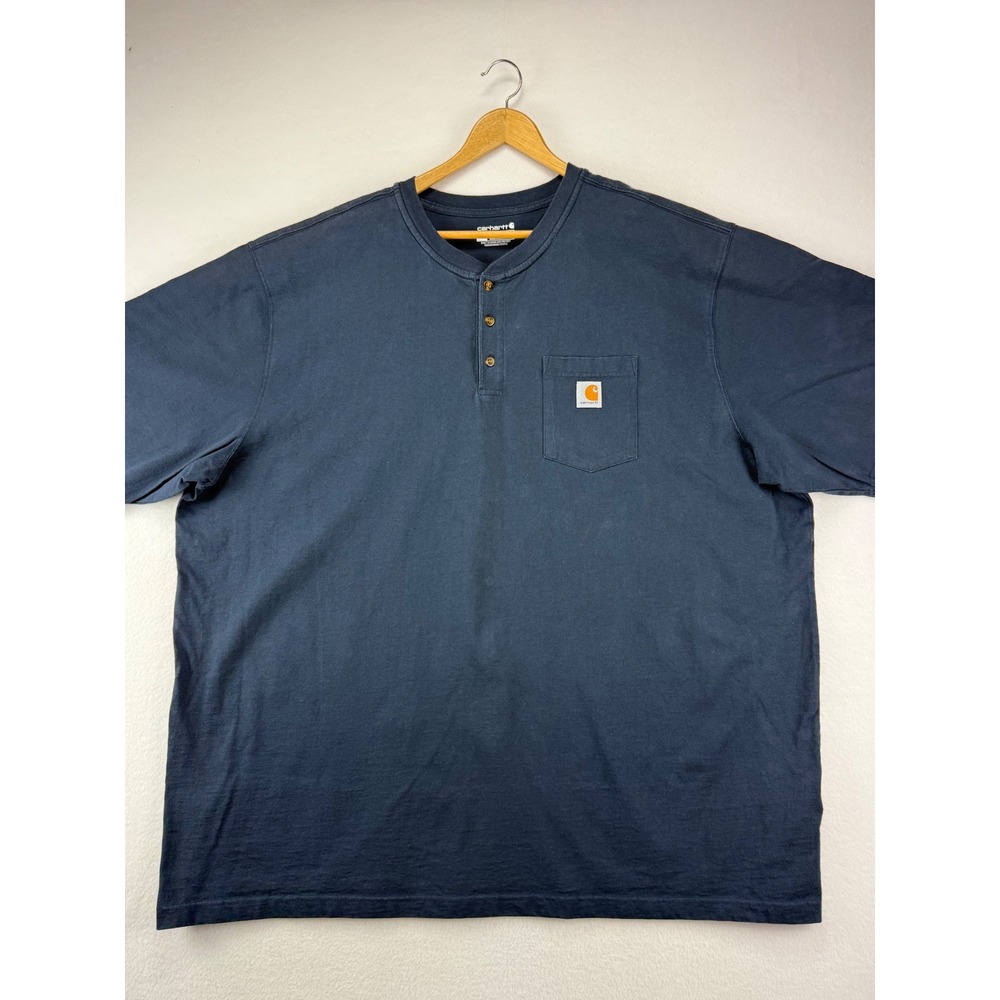 Carhartt Henley Shirt Mens 4XL Loose Fit Heavyweight Pocket Tee Navy Blue‎